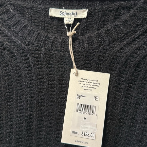 SPLENDID Britain Rib Fringe sweater | Medium | NWT| black - Picture 6 of 9